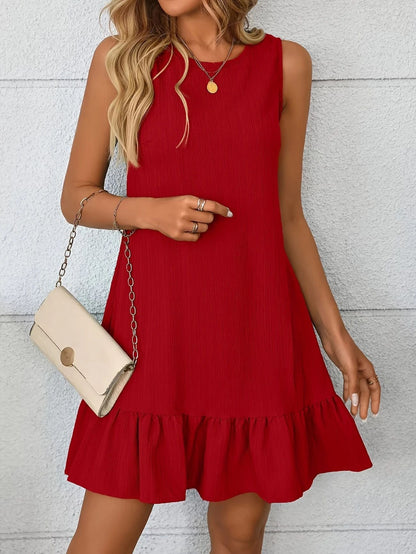 Damen Sommerkleid Leichtes Material Rüschensaum Pastellfarben