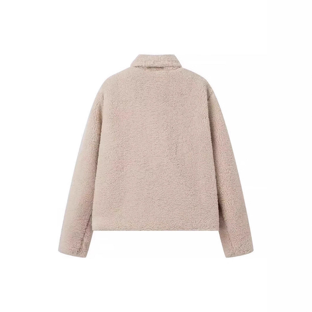 Damen Fleecejacke Kuschelig Elegant Revers Taschen Eveloria