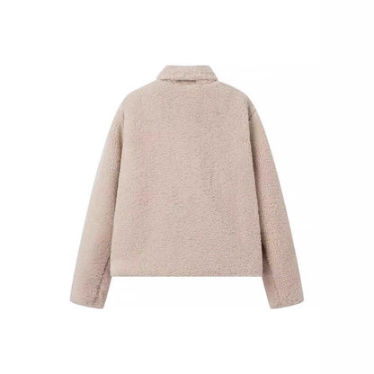 Damen Fleecejacke Kuschelig Elegant Revers Taschen Eveloria