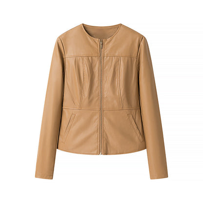 Damen Kunstlederjacke Tailliert Reißverschluss Schwarz Eveloria - Eveloria