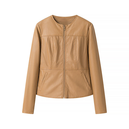 Damen Kunstlederjacke Tailliert Reißverschluss Schwarz Eveloria - Eveloria