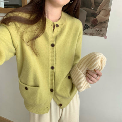 Damen Strickcardigan Großtaschen Knopfdetails Anthrazit