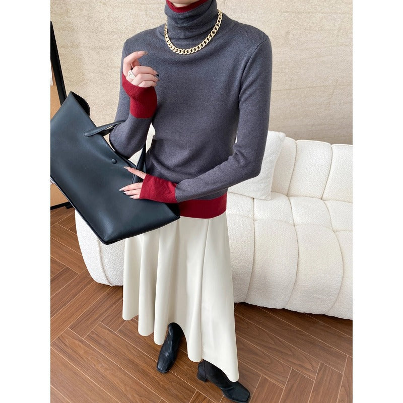Damen Rollkragenpullover Kontrastärmel Eveloria - Eveloria