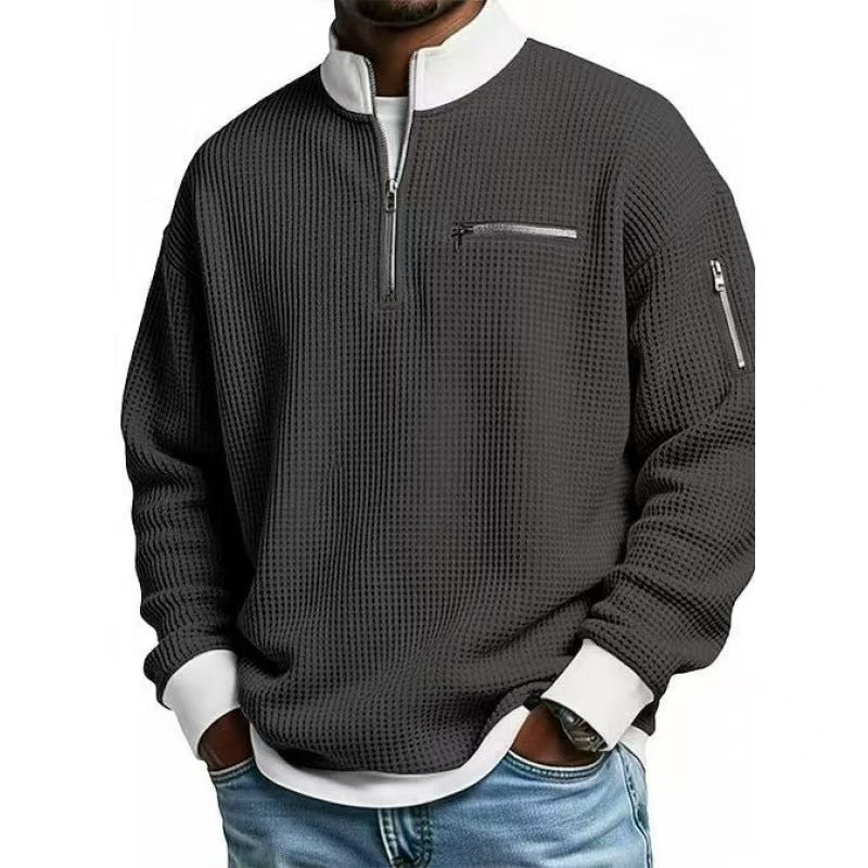 Herren Sweatshirt Hochkragen Reißverschluss Grau Eveloria