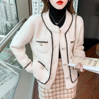 Damen Strickjacke Baumwollmix Glänzende Perlenknöpfe - Eveloria