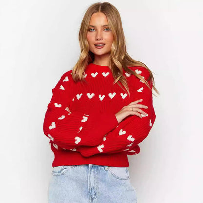 Damen Herzpullover Weiches Strickmuster
