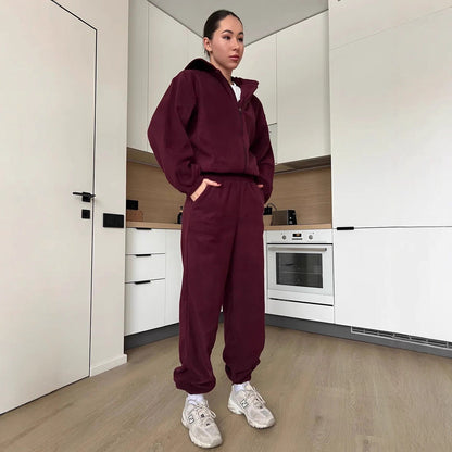 Damen Fleece-Anzug mit Taschen und Kapuze