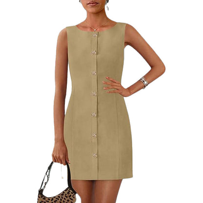 Damen Kleid Knielang mit Knopfdetails und schmalem Schnitt