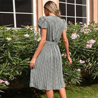 Damen Wickelkleid Voluminöse Rüschen Elegant Beige
