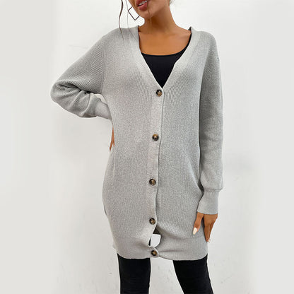 Damen Strickjacke Modernes Design Durchgehende Knopfleiste Beige