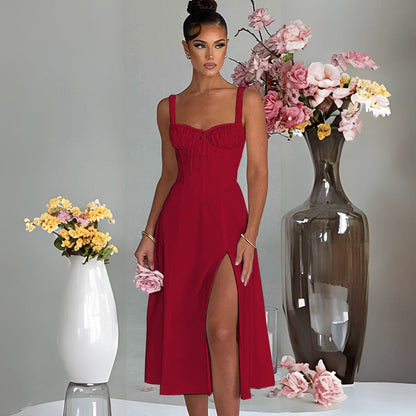 Damen Midi-Kleid V-Ausschnitt Taillenbetonung Eveloria