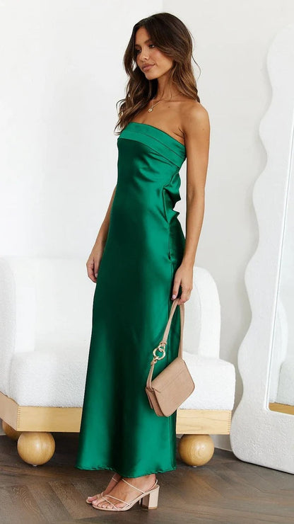 Eveloria Damen Schlauchtop-Kleid Satin Rückenfrei