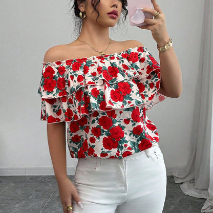 Damen Bluse mit Volant und Blumenmuster