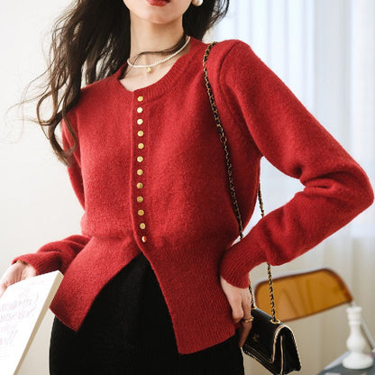 Damen Strickcardigan Lässiger Schnitt Dekorative Knöpfe Beige - Eveloria