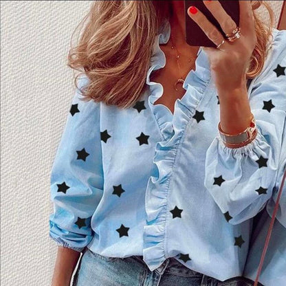 Damen Bluse mit Volant Sternenmotiv Eveloria