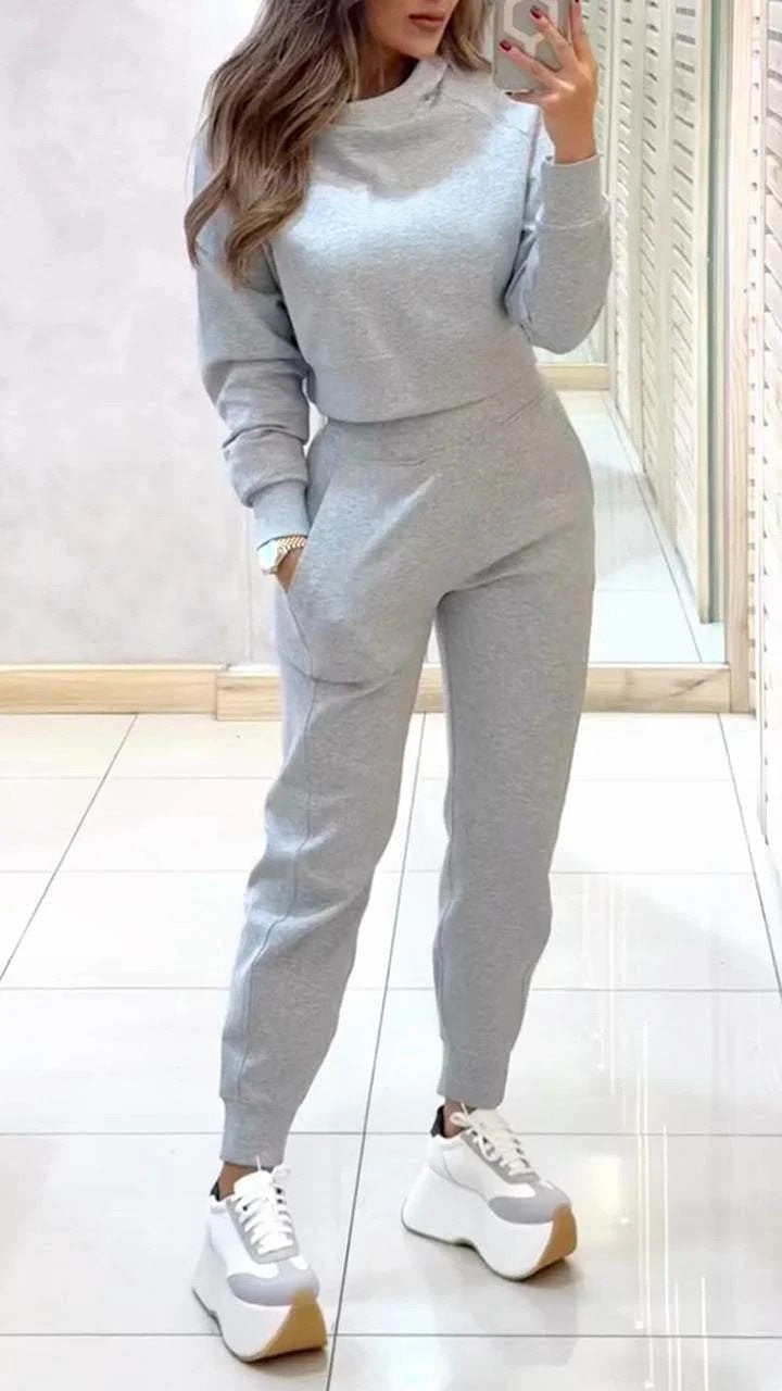 Damen Sportliches Loungewear-Set Crop-Oberteil Elastische Hose