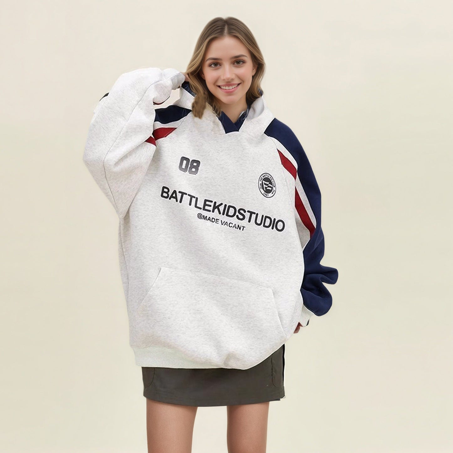 Damen Oversized Hoodie mit Grafiken Bequem Grau Eveloria