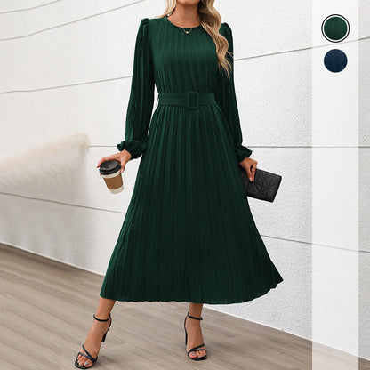 Damen Maxikleid mit Taillengürtel Faltenrock Eveloria - Eveloria