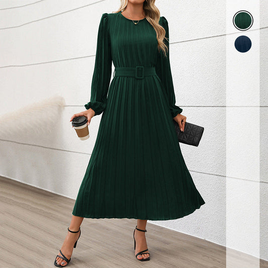 Damen Maxikleid mit Taillengürtel Faltenrock Eveloria - Eveloria