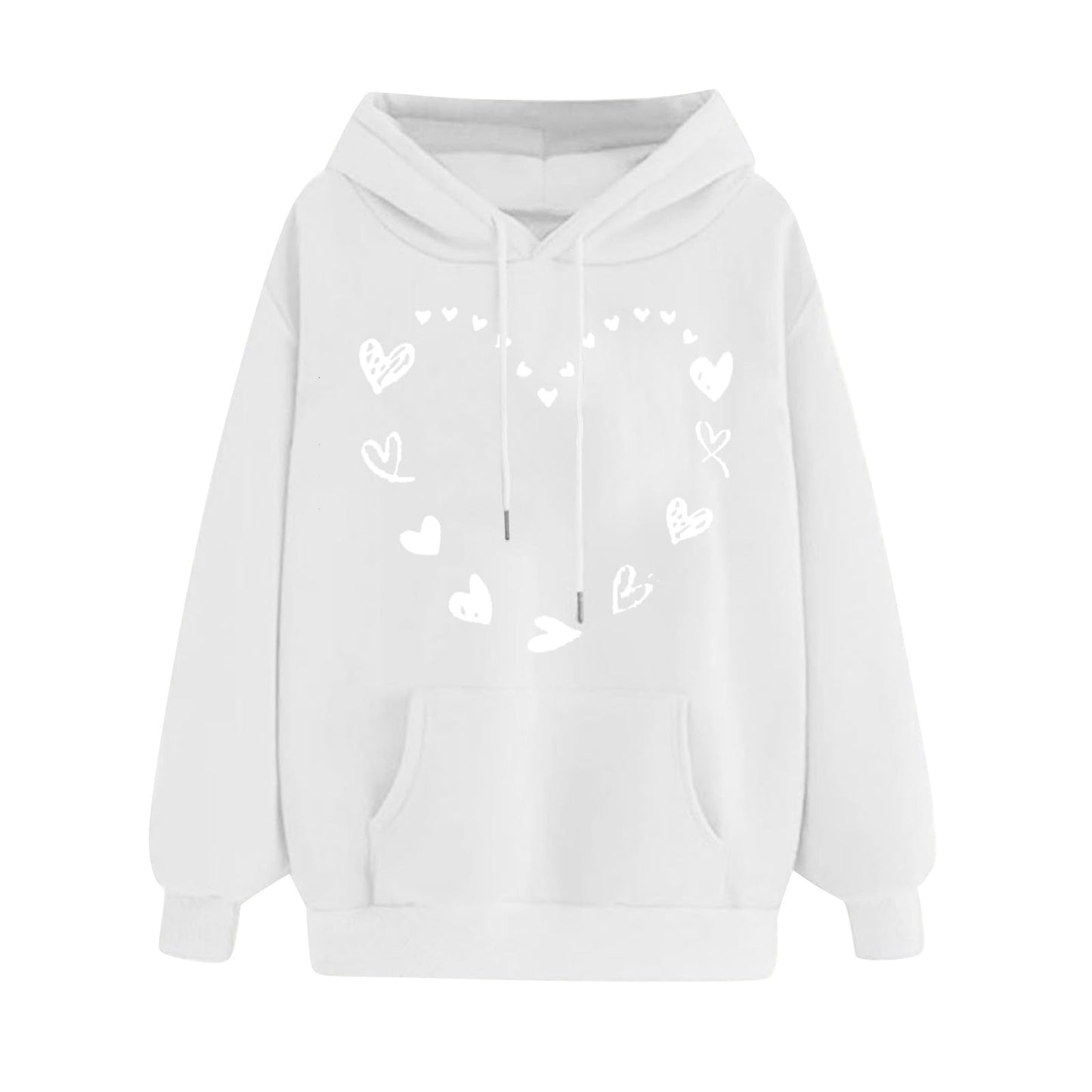 Damen Kapuzenpullover Herzmotiv Kängurutasche Bequem