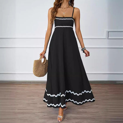 Damen Maxi-Kleid Rüschensaum Spaghettiträger Eveloria