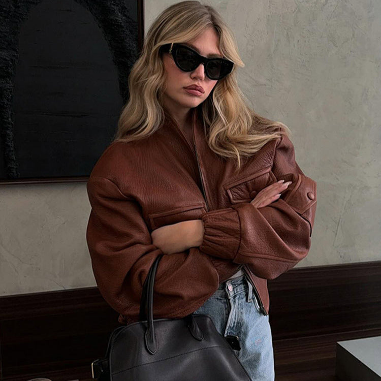 Damen Kunstlederjacke Dekorativ Eveloria