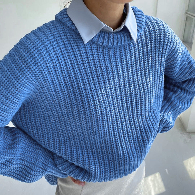 Damen Grobstrickpullover Lässig Weit Halsausschnitt