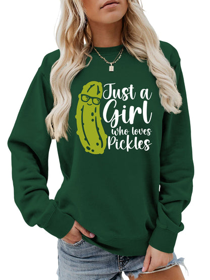 Damen Sweatshirt mit Gurkenmotiv und Lässigem Schnitt
