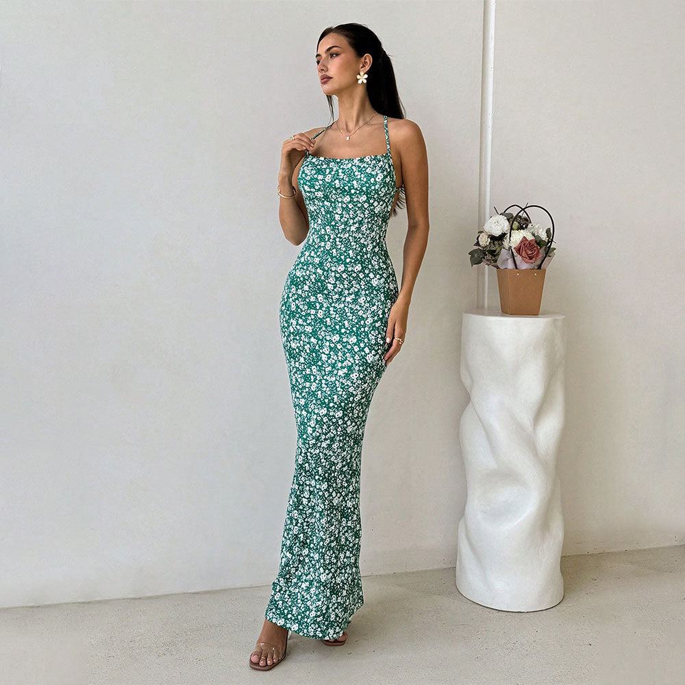 Damen Maxikleid Floraldruck Verstellbare Träger - Eveloria