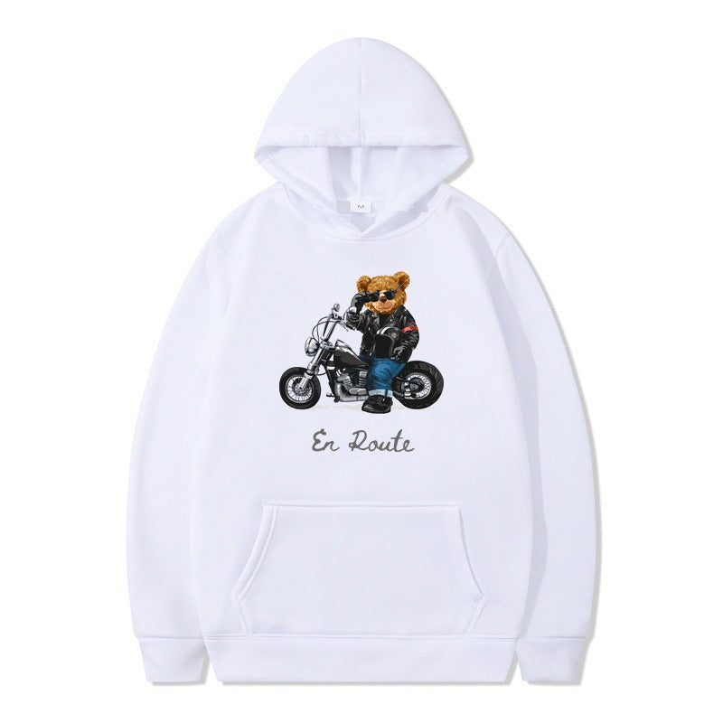 Damen Kapuzenpullover Bärenmotiv Lässig Grau Eveloria