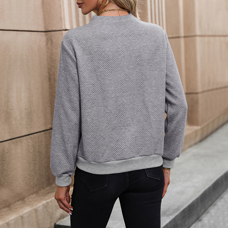 Damen Sweatshirt Strukturiert Modische Knöpfe Grau Eveloria