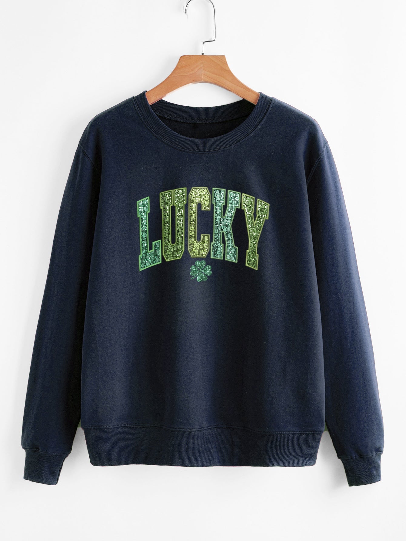 Damen Sweatshirt Glitzernd Kleeblattmotiv Grau Eveloria