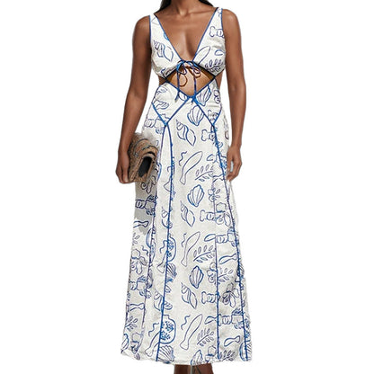 Damen Maxikleid Florales Muster Geflochtener Rücken