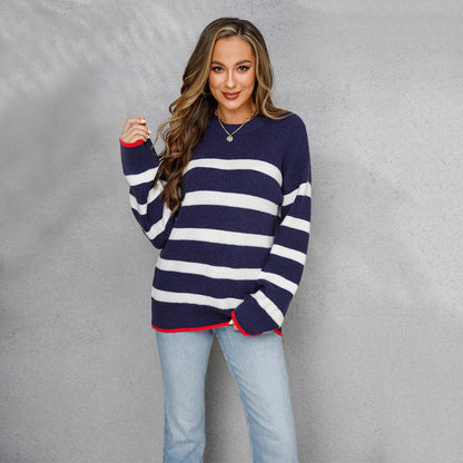 Damen Strickpullover Maritim Streifenlook Eveloria