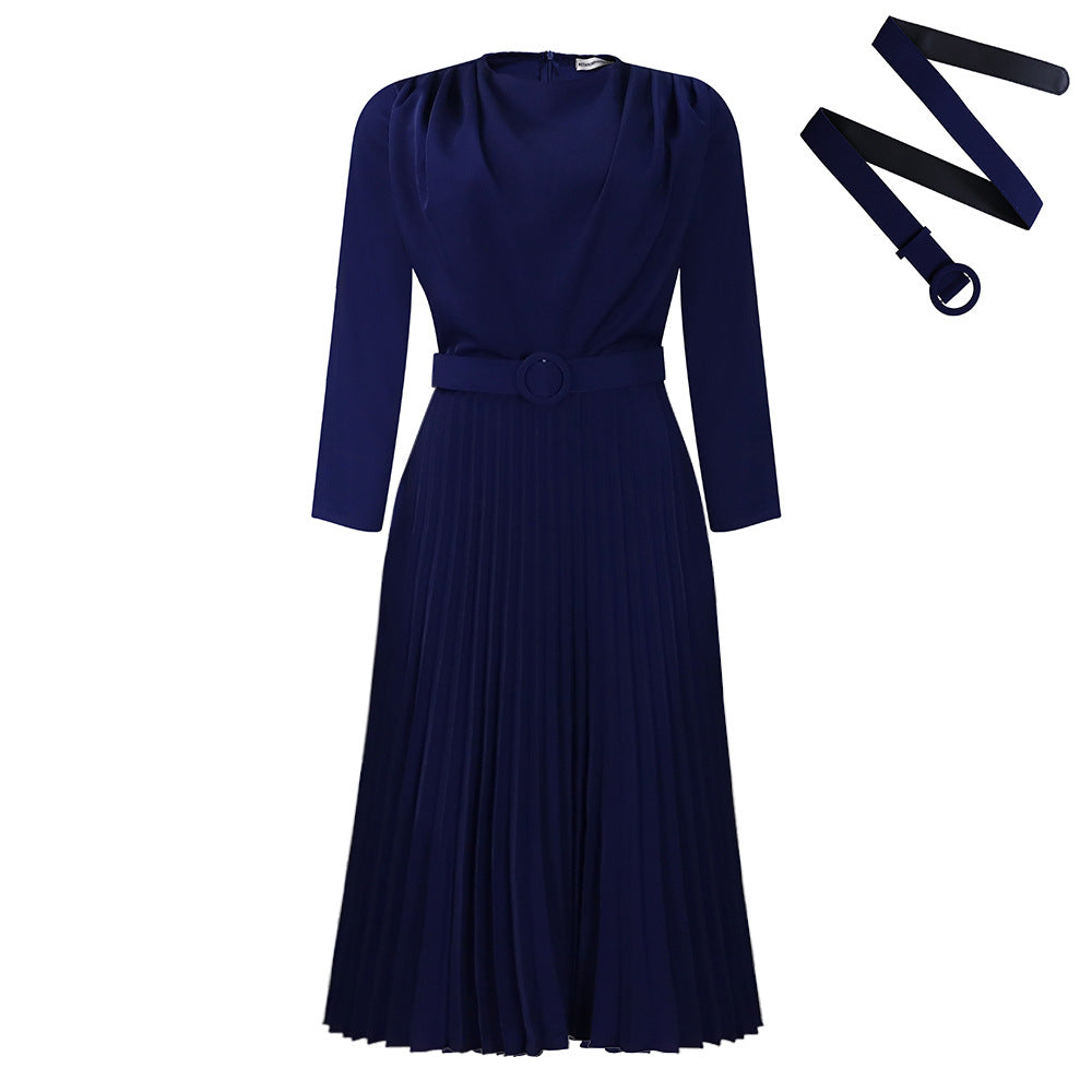 Damen Plisseekleid mit Gürtel und Falten Elegantes Damenkleid
