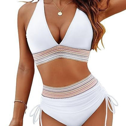 Damen Hochtaillierter Bikini mit Cut-Out und Verstellbaren Trägern