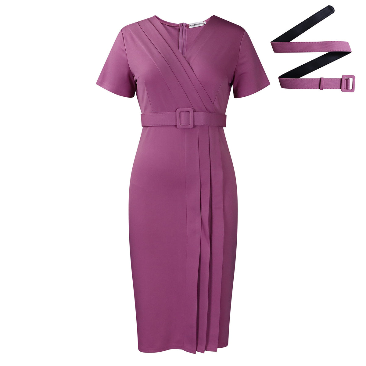 Damen Midi-Kleid Asymmetrisch Wickeldesign Gürtel Eveloria