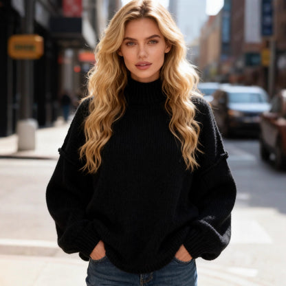 Damen Strickpullover Lässig Weite Ärmel Leicht Beige