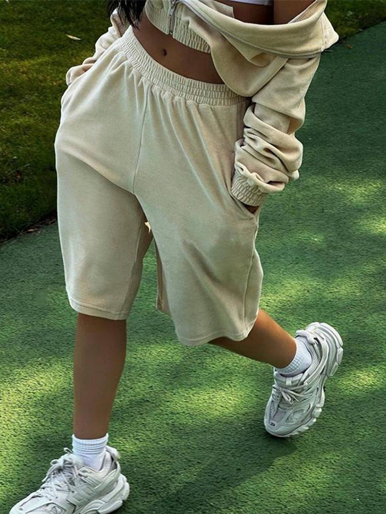 Damen Shorts Elastischer Bund Praktische Seitentaschen Beige