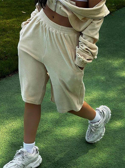 Damen Shorts Elastischer Bund Praktische Seitentaschen Beige