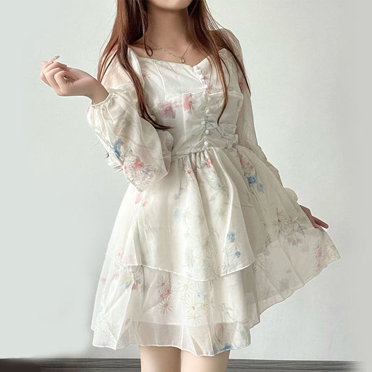Damen Blumenkleid Sommer Puffy-Ärmel Eveloria - Eveloria