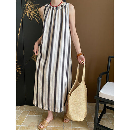 Damen Maxikleid mit vertikalen Streifen und Taschen