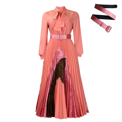 Damen Maxikleid Eleganter Schlitz Krawattenkragen Eveloria