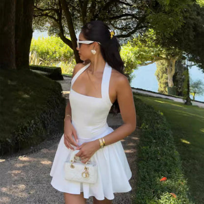 Damen Hochzeitskleid mit Halterdesign schwingender Rock weißen Farben