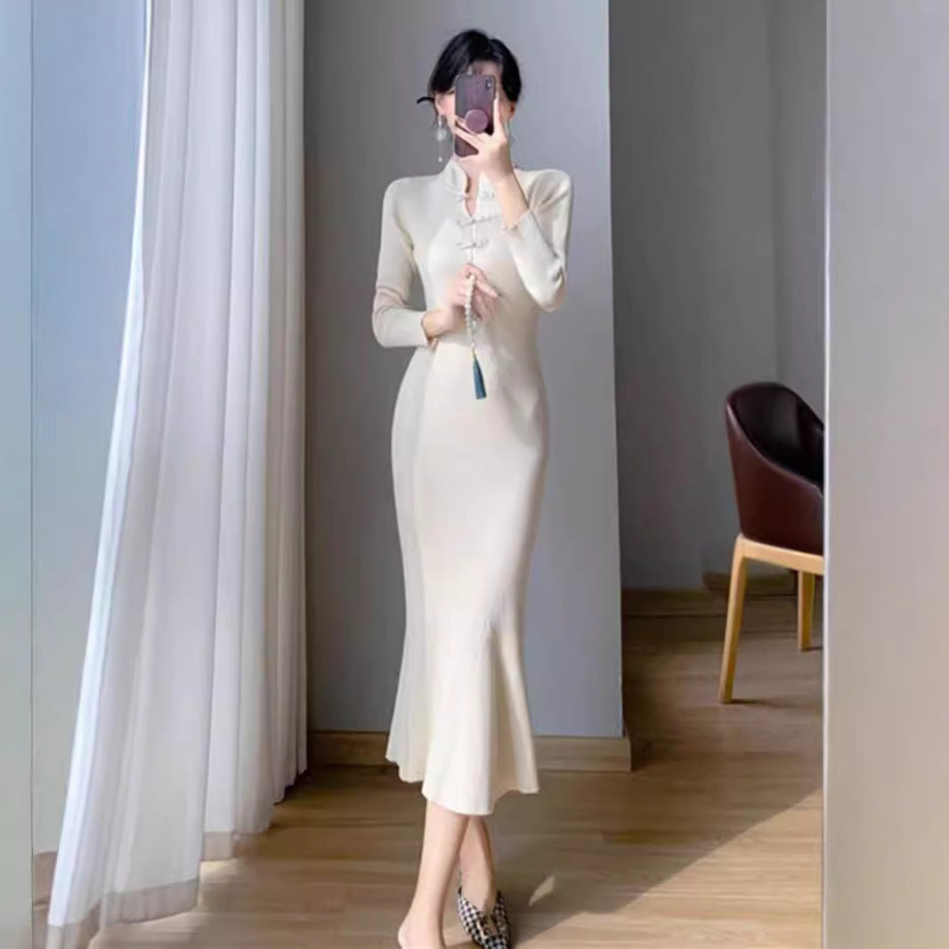 Damen Strickkleid Langärmlig mit Knopfleiste Eveloria