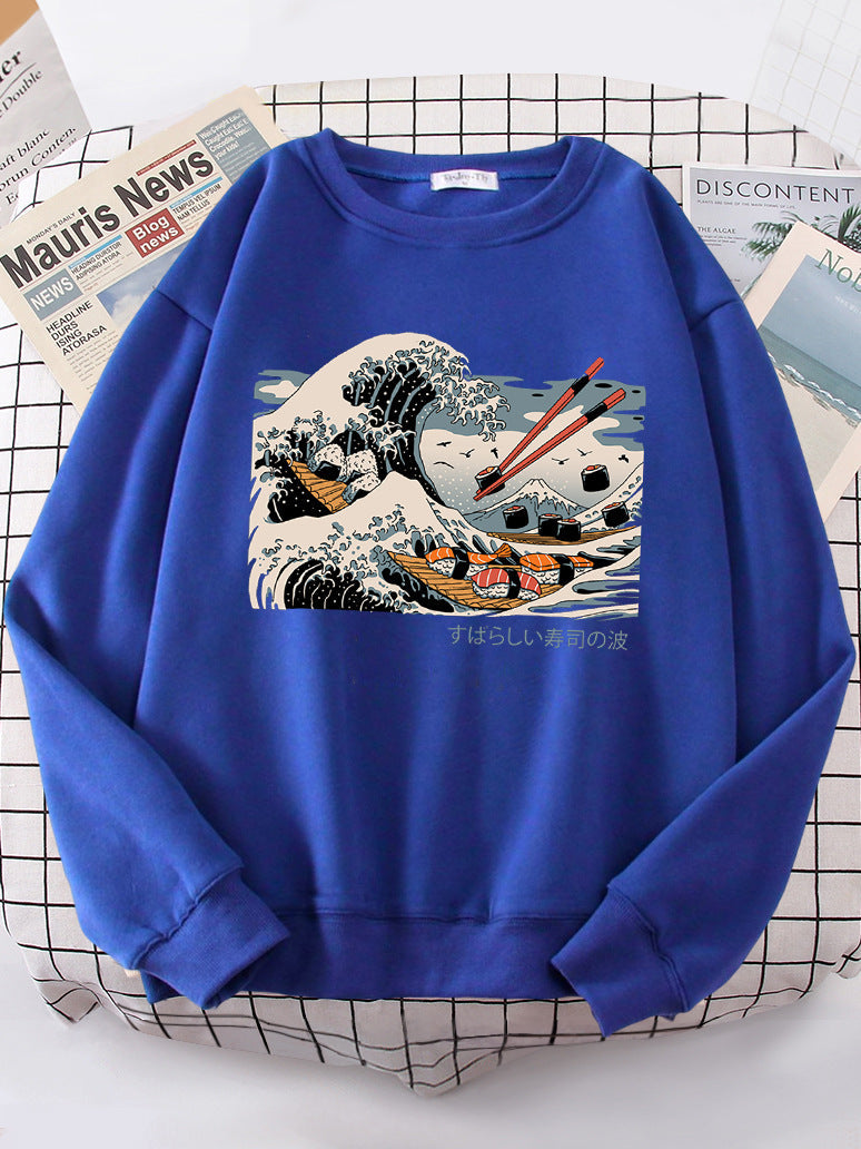 Damen Sweatshirt Wellen-Design Baumwolle Gemütlich Grau