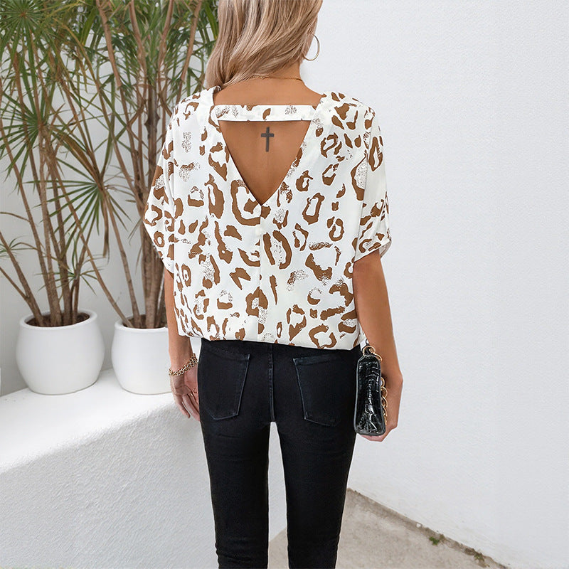 Damen Bluse mit Tierprint V-Ausschnitt Luftig Weiß