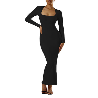 Damen Maxikleid Langarm Figurfreundlich Tiefes Dekolleté
