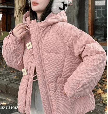 Damen Winterjacke Puffy mit Kapuze und Knöpfen Eveloria