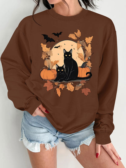 Damen Sweatshirt Herbstlich Katzen Kürbis Design Eveloria